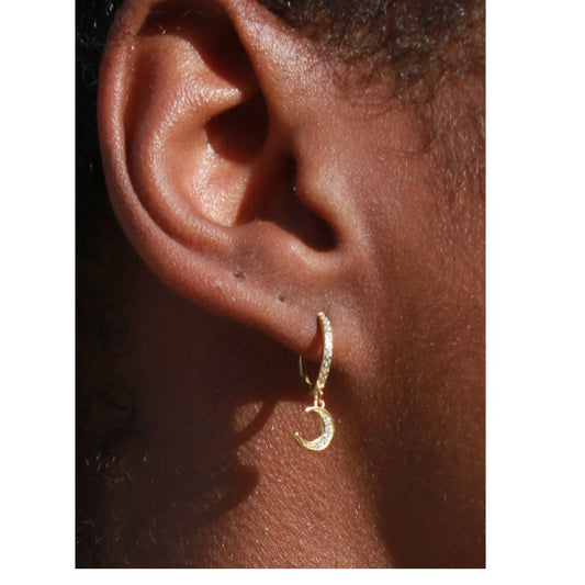 Pave Star & Moon Huggie.