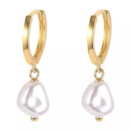 18K Gold Pearl Drop Earrings